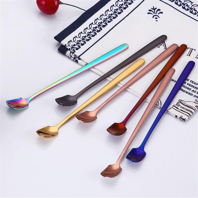 

New Multicolor Rainbow Ice Cream Dessert Coffee Spoons Stainless Steel Long Handle Mug Drink Spoon Tableware Kitchen Supplies