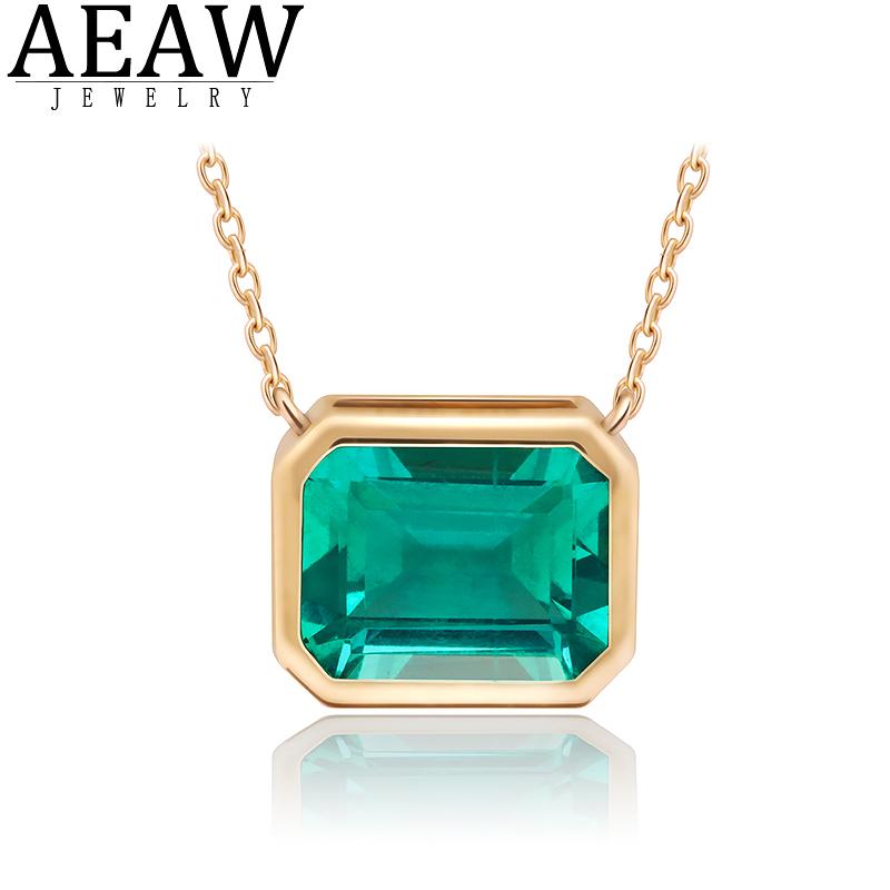 

3.0ct Lab Grown Colombian Emerald Pendant Necklace Bezel Setting Solid Real 14K Yellow Gold Fine Pendant for Women