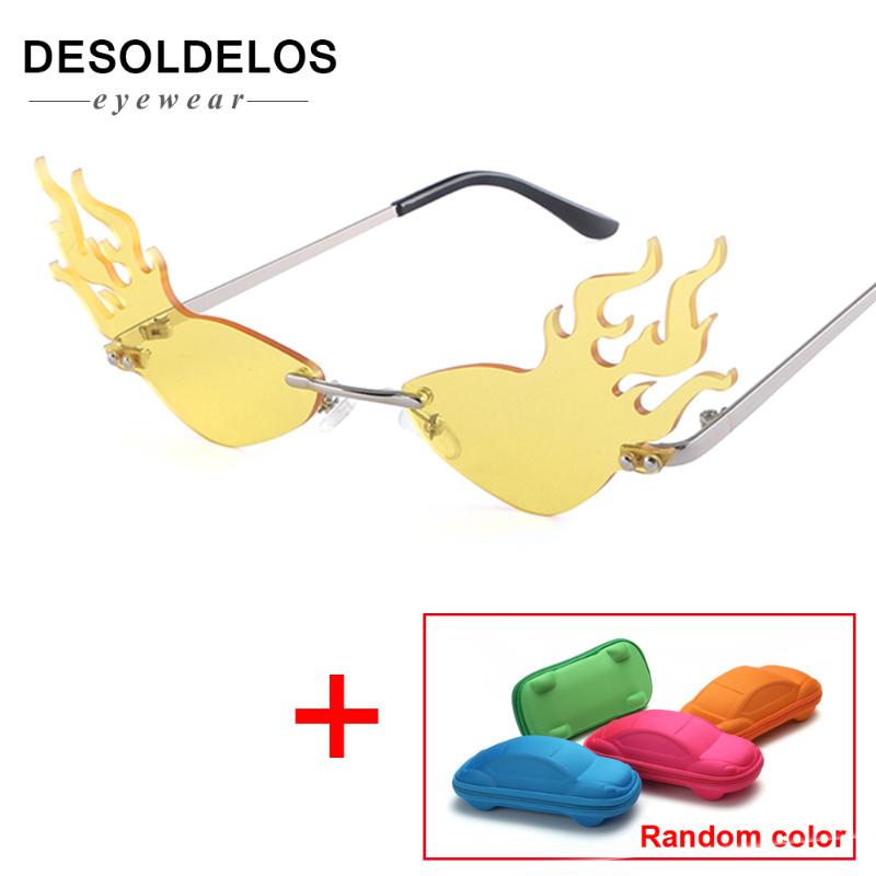 

Sunglasses Fashion Fire Wave Flame Women Men Rimless Sun Glasses Eyewear Luxury Trending Wide Side Party Streetwear