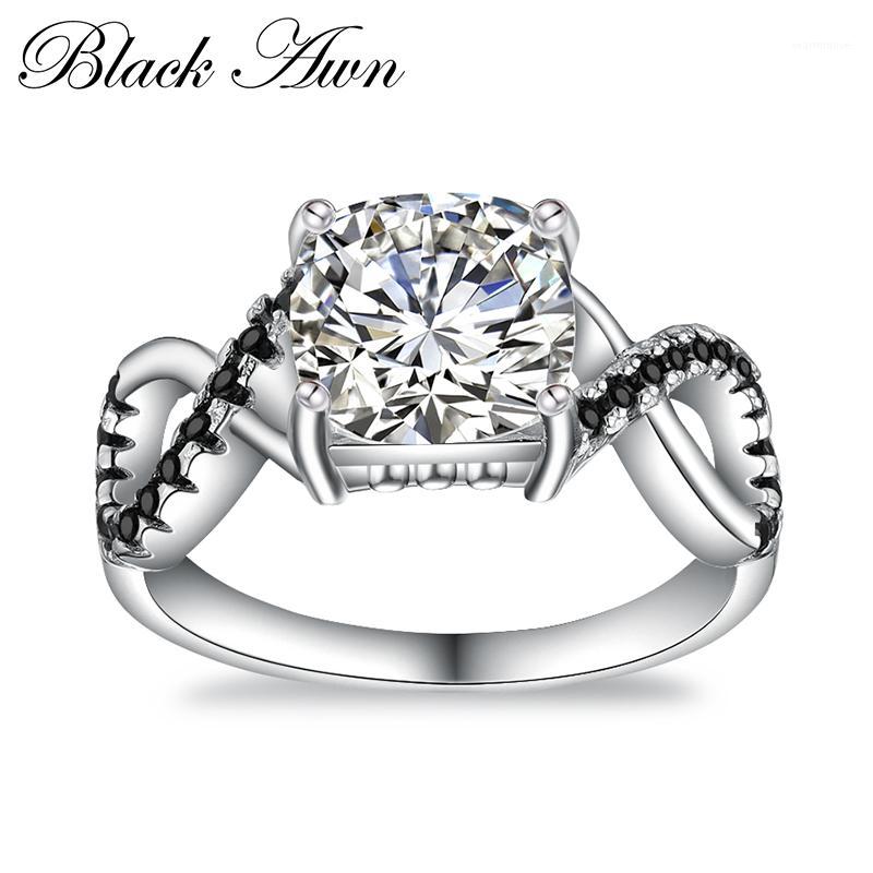 

[BLACK AWN] 925 Sterling Silver Jewelry Square Wedding Rings for Women Silver 925 Jewelry C3971