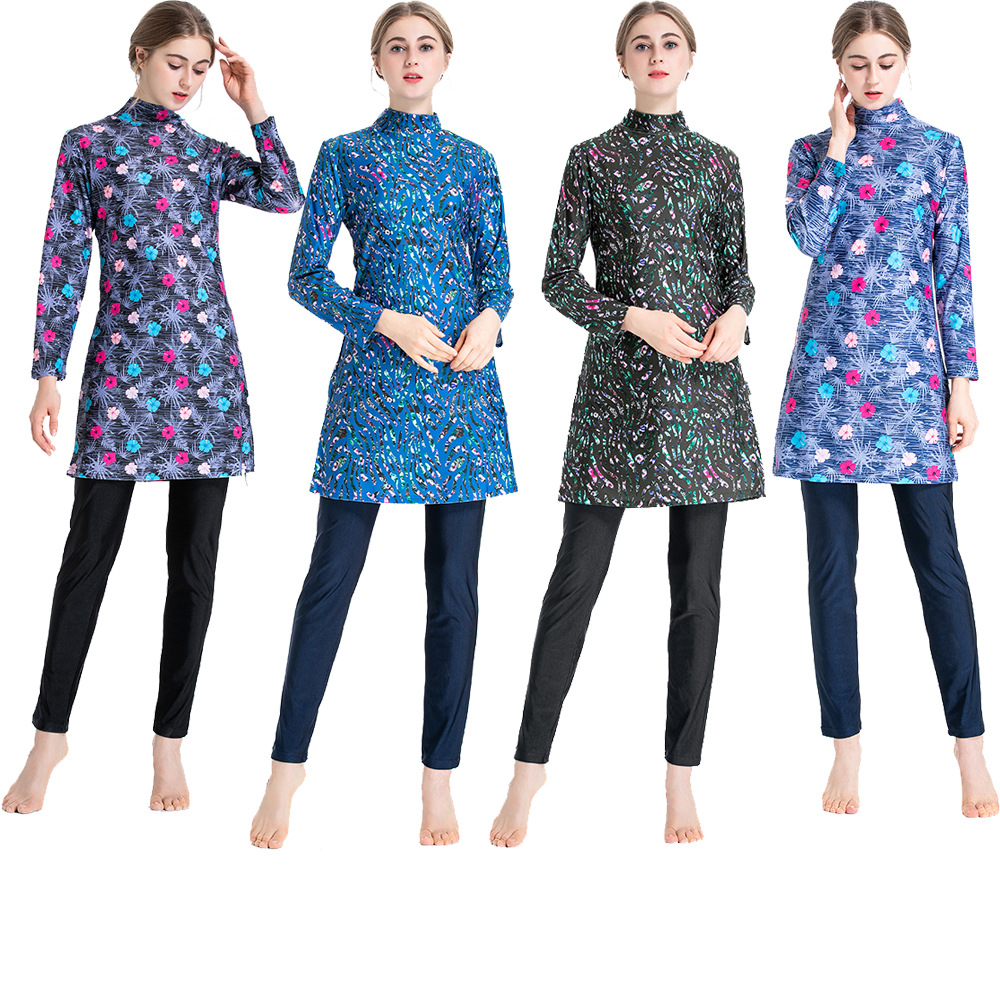 

Plus Size 4XL Islamic Women Swimwear Burkini Muslim Hooded Hijab Swimsuit Floral Swim Surf Wear Sport Suit Swimming 3 Piece Sets, White