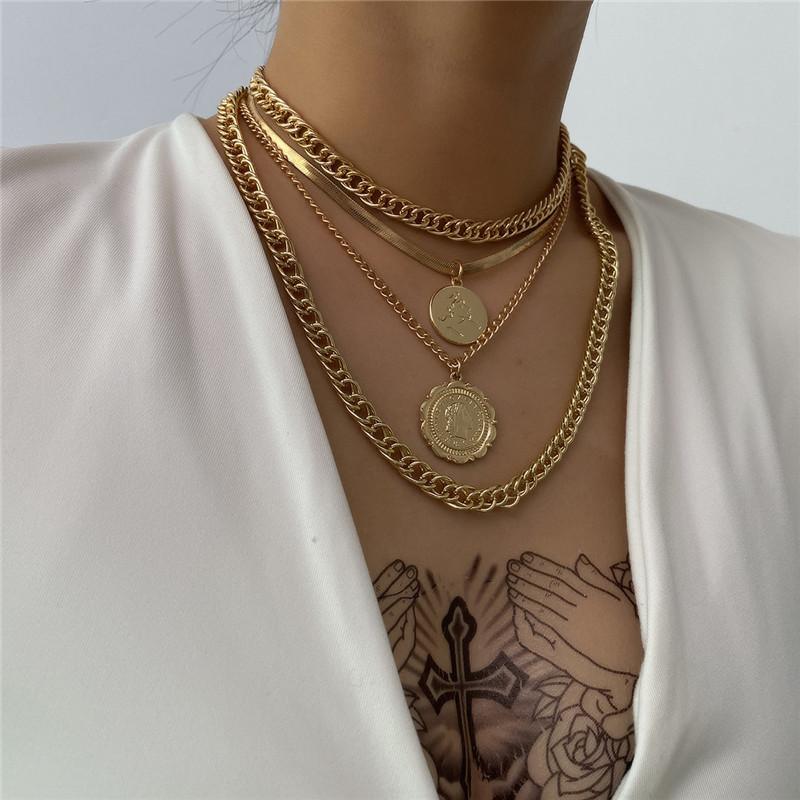 

Chains Boho Coin Necklaces For Women Fashion Portrait Multi Layer Chain Choker Gold Silver Color Vintage Jewelry Bohemain Collar 2022