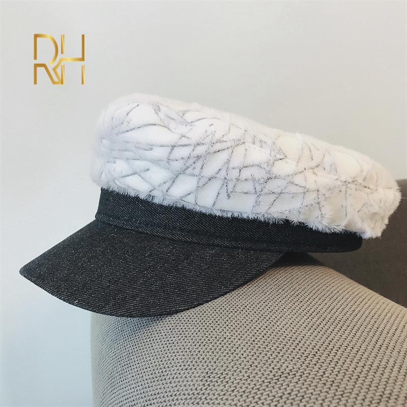 

Patchwork Wool Octagonal Cap For Women Autumn Winter Hats Stylish Artist Painter Newsboy Caps Black Girl Beret Hat RH