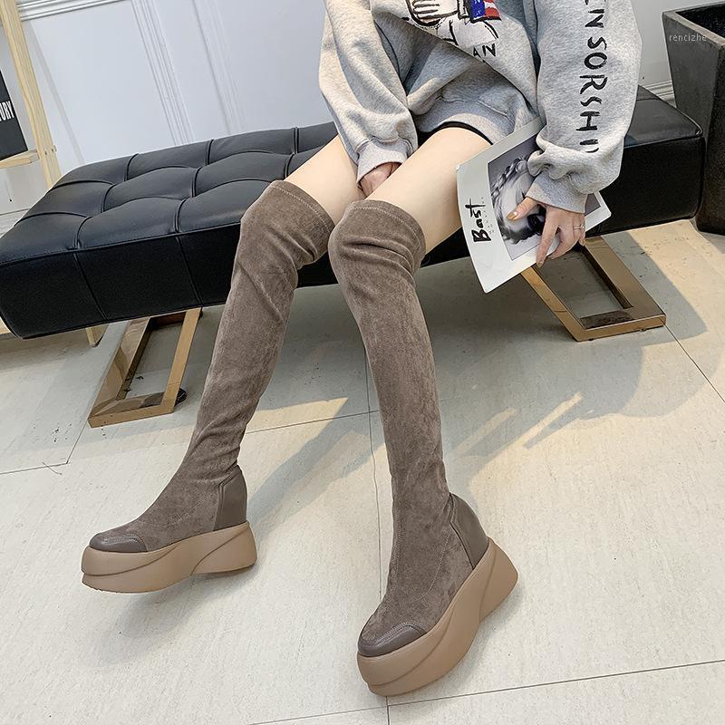 

Women Platform Platform Over The Knee Boots Fashion All-match Stretch Thin Fashion Stretch Boots zapatos de mujer NAICHEN1, Khaki