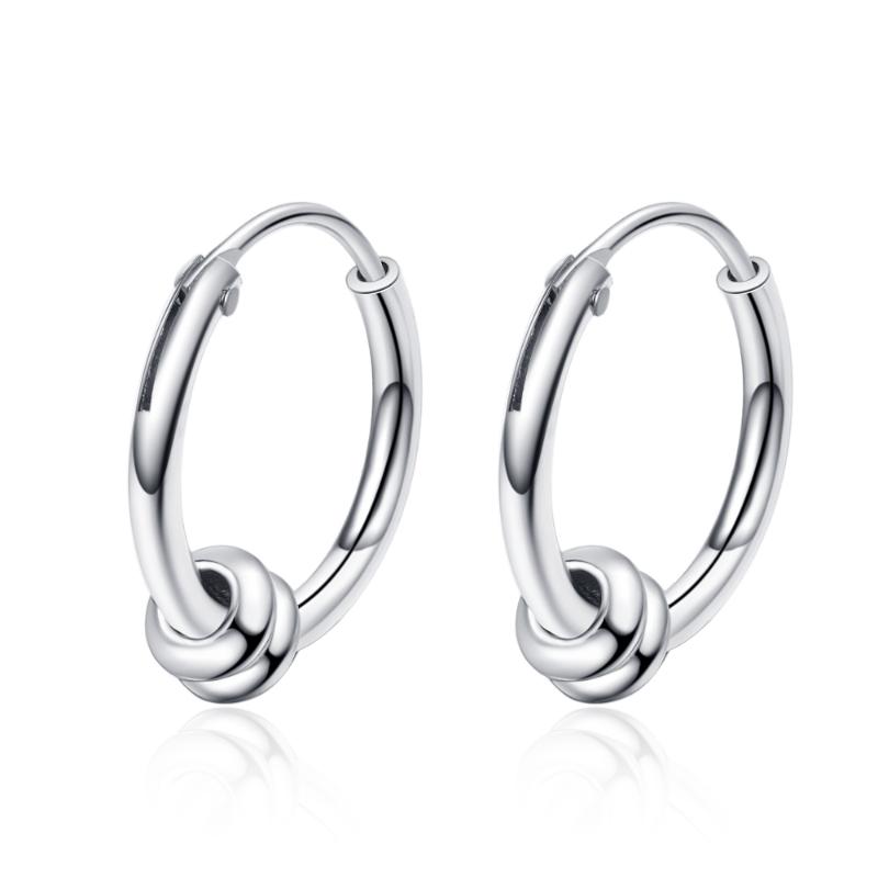 

LEKANI Real 925 Sterling Silver Minimalist Round Bead Hoop Earrings For Trendy Women Party Fine Jewelry Accessories Gift
