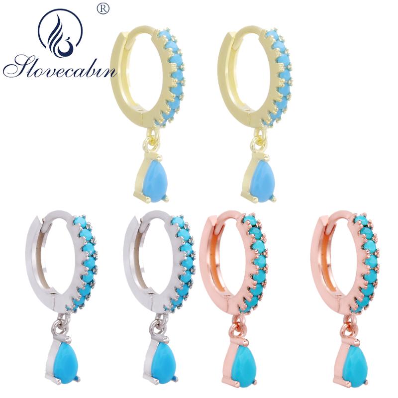 

Slovecabin 925 Sterling Silver Water Drop Dangle Turquoise Huggies Hoop Earrings For Women Vintage Silver 925 Engagement Jewelry