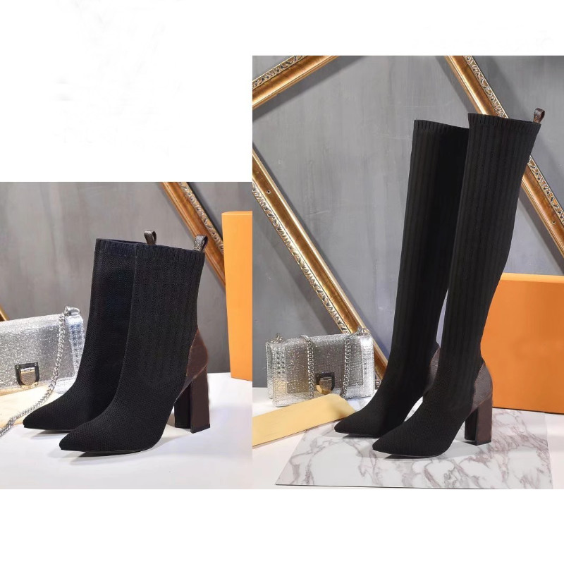 

High quality new camping boots womens shoes fashion womens knee long boots short boots high heel autumn and winter original packaging, Black 3