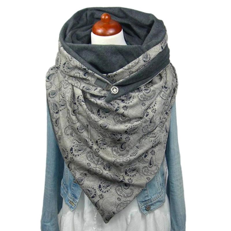

Fashion Scarves Winter Women Flower Leaf Print Button Soft Neck Wrap Thick Scarf Shawl Soild Soft Button Warm Shawls 10 Colors