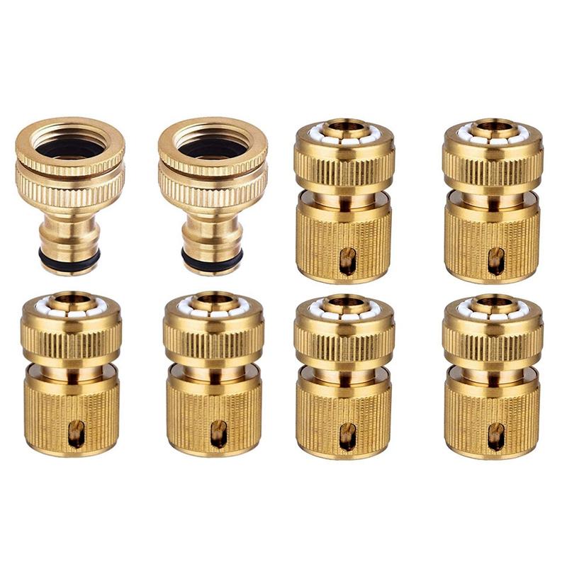 

8 Pcs Brass Hose Connector Hose End Quick Connect Fitting, 4 Pcs A & 4 B, Copper