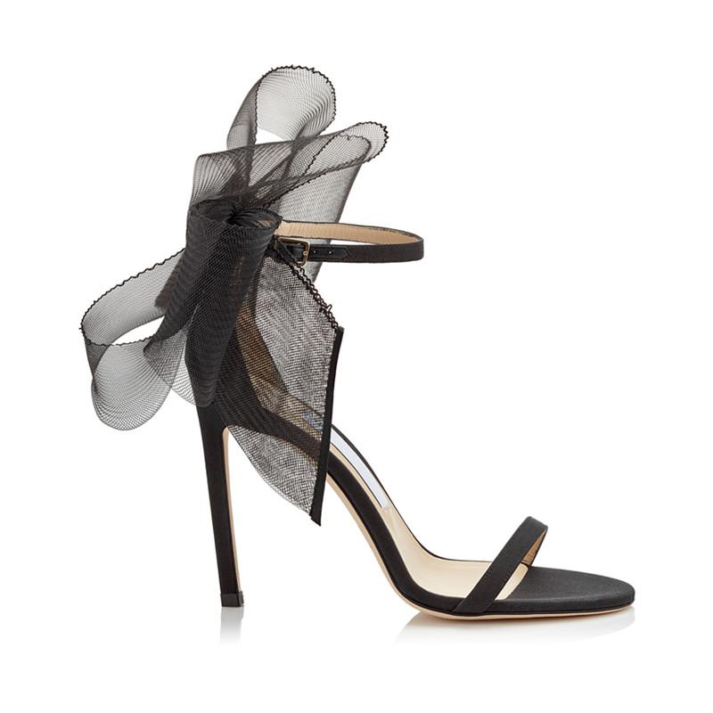 

Sandals Big Bowknot High Heels Dress Pumps Fashion Ankle Strap White Wedding Shoes Design Chaussure Femmes, Black 9.5cm heels