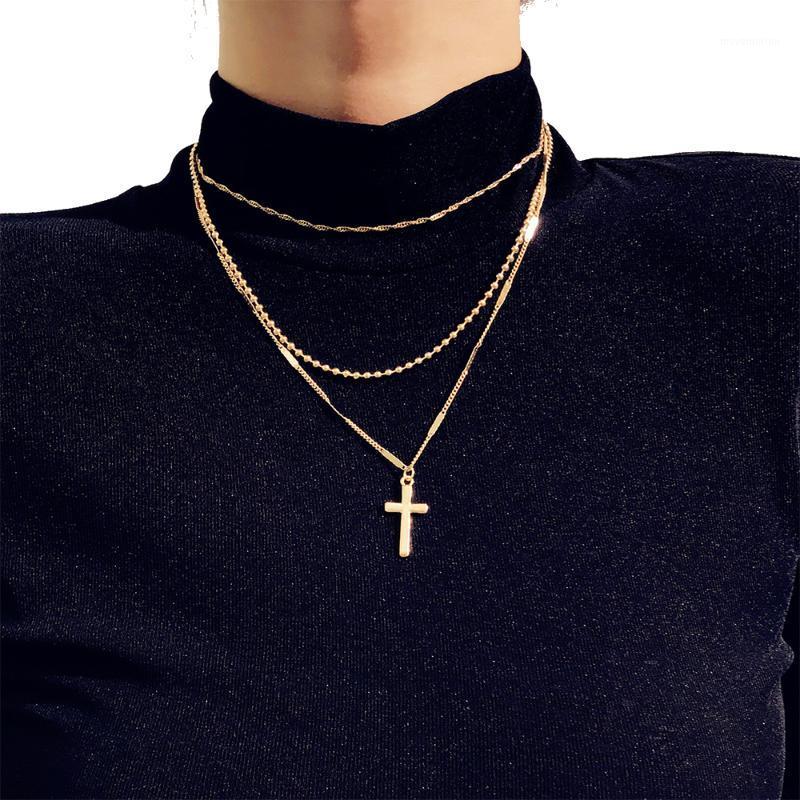 

Vienkim Trendy Gold Color Layered Necklace Choker Chain Boho Simple Cross Pendant Necklace For Women Jewelry Friendly Gift 20201