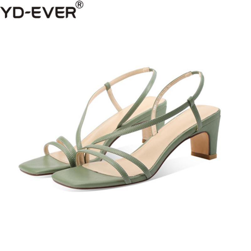 

Women Sandals Narrow Band Real Leather High Heel Shoes Square Toe Thick Heels Footwear Ladies Summer Sandals Black 43, Green