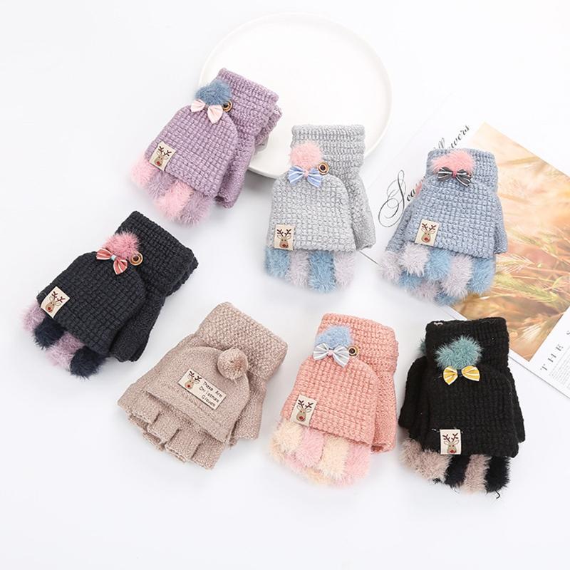 

Five Fingers Gloves Women Winter Student Adult Christmas Deer Convertible Flip Top Fingerless Fashion Autumn Cute Fur