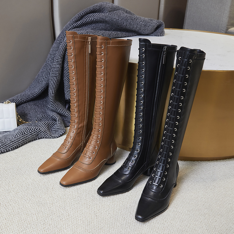 

2021 Long-tube of Small Foot Skiny Boots British Style XAOP, Black-autumn