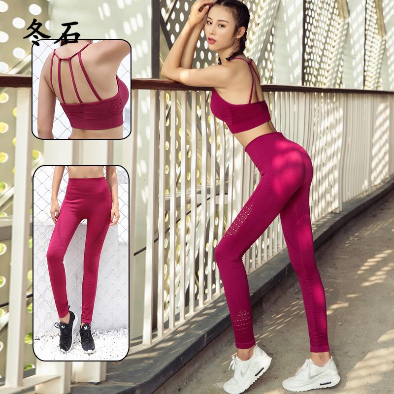 

2PCS Sexy Sports Suits Seamless Yoga Set Women Fitness Clothing Sportswear Woman Gym Leggings Padded Push-up Strappy Sports Bra, 1pc light purple bra