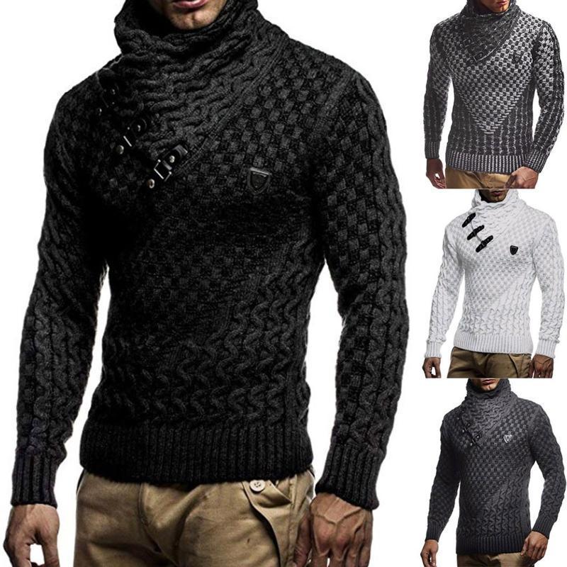 

Men' Sweaters Mens Splicing Long Slim High Collar Pullover Sweater Knitted Jumper Tops Show Up Unique Trend Turtelneck1, Black