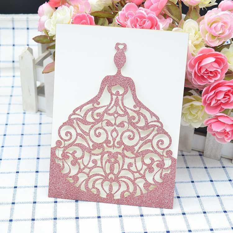 

Blush pink glitter paper laser cut wedding invitation mariage1