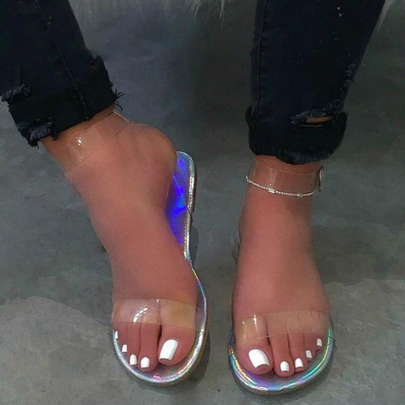

Popular Women Shoes Sexy Transparent Cover Flat Female Beach Sandals Waterproof Light Weight Comfort Zandalias De Verano Mujer #Dt83, Beige