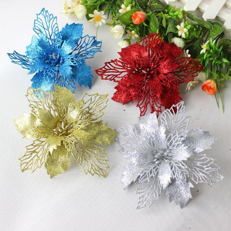 

6.3'' Christmas Poinsettias Artificial Glitter Christmas Flower Xmas Tree Flower Tree Decoration1