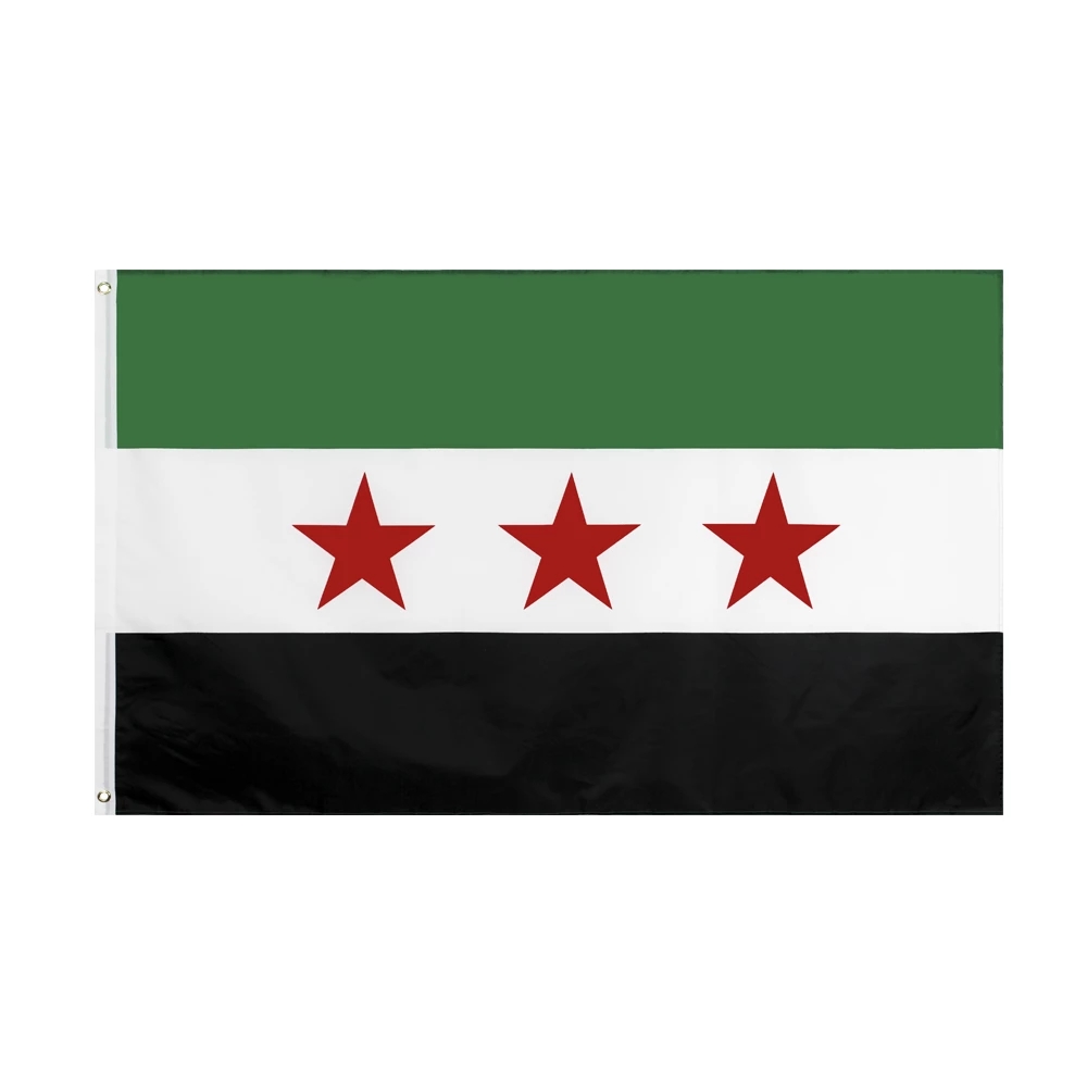 

Free Shipping In Stock 3x5ft 90x150cm Hanging Syrian Arab Republic Three Red Star Syria Nation Flag and Banner for Celebration Decoration