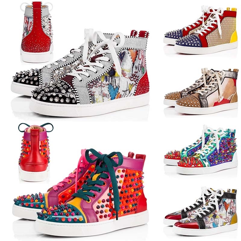 

New Designer Red Bottoms Casual Shoes Slip-on Roller Boat Mens Women Suede Spike Crystal Leather Sport Sneakers Box Dust Bag 36-47, D1