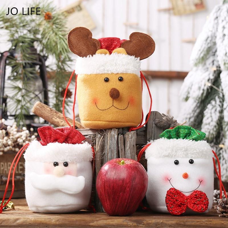 

JO LIFE Christmas Kids Candy Bags Pouch Cotton Santa Claus Snowmen Elk Gift Drawstring Storage Bag