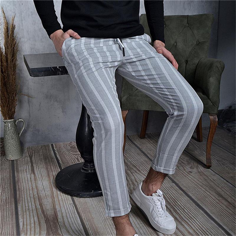 

Newly Male Striped Pants Men Stylish Slim Trousers Leisure Slim Pencil Pant All-Match Trousers For Male, Black