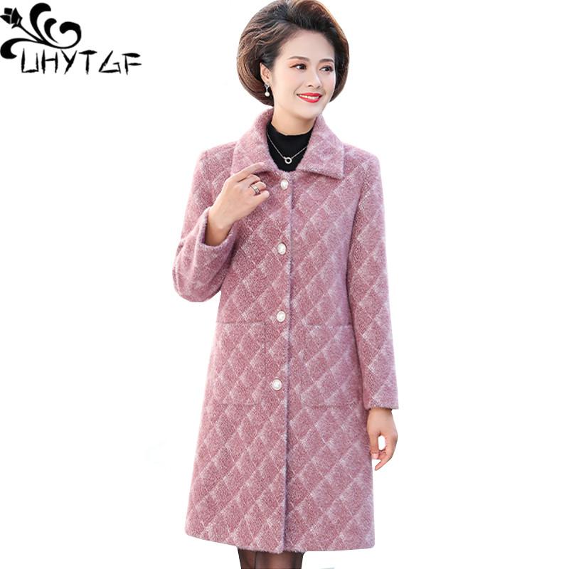 

UHYTGF Elegant Women Autumn Winter Wool Coat Imitation Mink Velvet Thick Warm Long Jacket Female Korean Loose Plus Size Top 1349, Beige