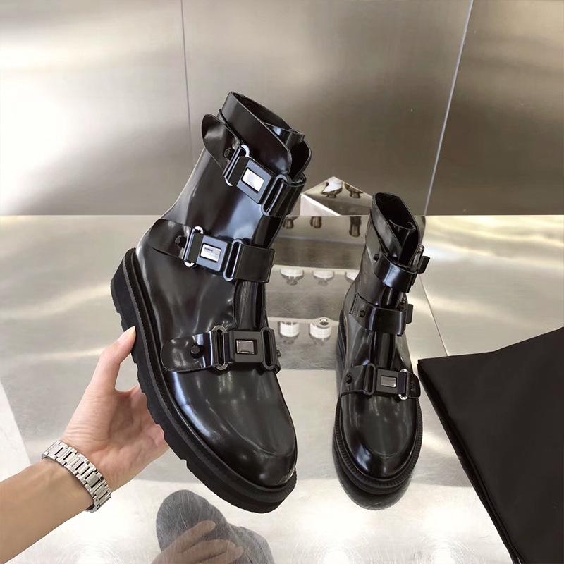 

Buckle Decoration Motorcycle Boots Women Black Punk Round Toe Solid Ankle For