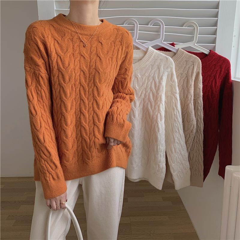

Women's Sweaters Thick Sweater Women 2022 Autumn Winter Solid O Neck Pullover Korean Style Knitted Long Sleeve Jumpers Casual Tops, White;black