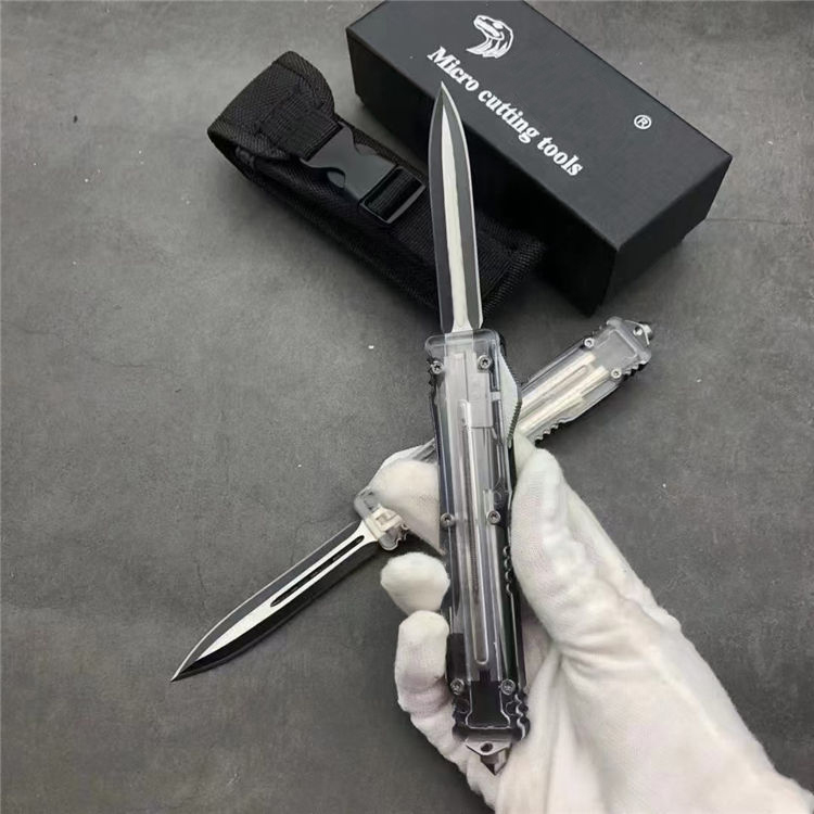 

Double action AUTO OPEN Automatic knife 440c Blade material Aluminum alloy / acrylic Hnadle Camping outdoor tool Collectibles Gift BM UT85 UT88