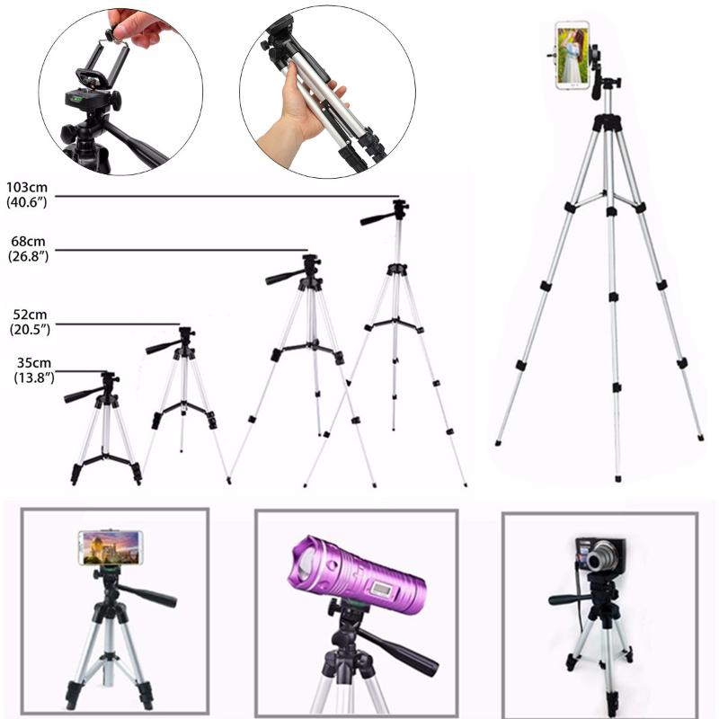 

35-106cm Smart Phone Camera Tripod Stand Holder Aluminum Alloy Extendable Mount Holder Clip Set