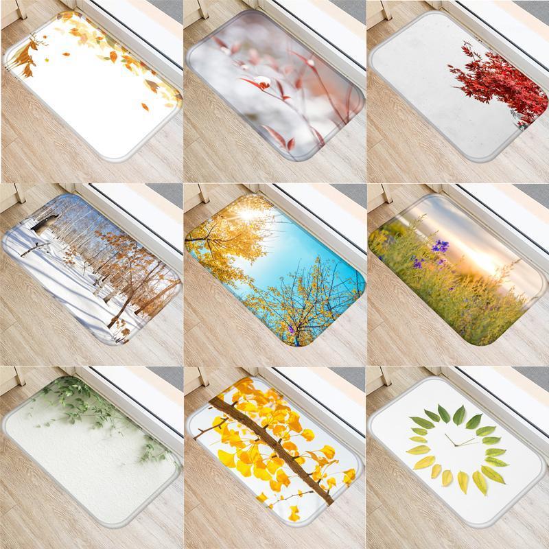 

Flannel Anti-slip Mats Tree Leaves Printed Rectangular Mat Entrance Doormats Washable Kitchen Floor Bathroom1