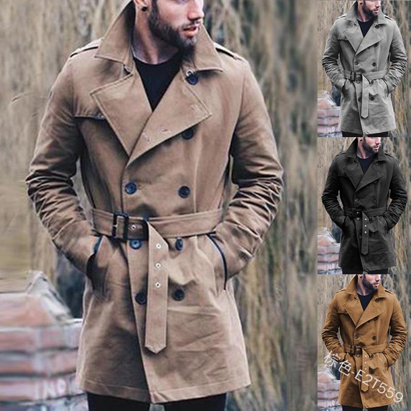 

Men Overcoat Fashion Double Breasted Long Trench Coat Men New Jacket Coats Mens England Style Slim Casual Long Windbreak Coat, Black