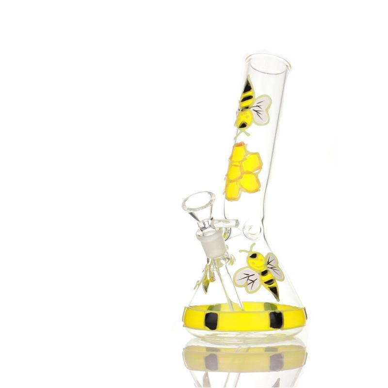 

8.5 inchs Tall Yellow Bee Glass Beaker Bong Bubbler Water pipes With 14mm Bowl Smoking Hookahs Shisha Thick Bongs Dabber