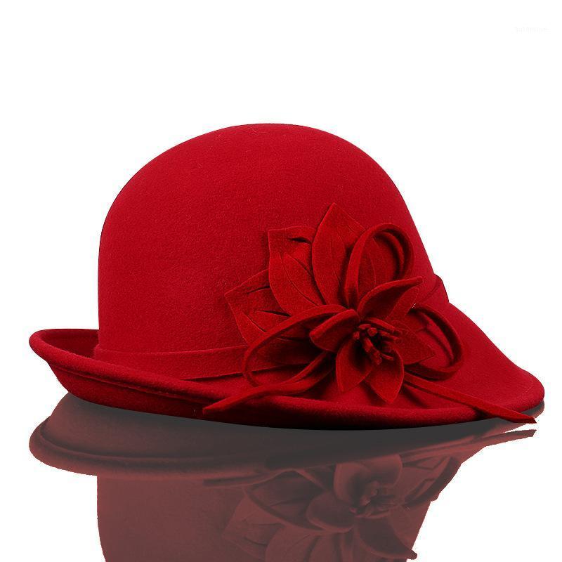 

Creative hot-selling ladies hats autumn high-end banquet playful hats winter warm pure wool high-end fashion elegant flower1, Black