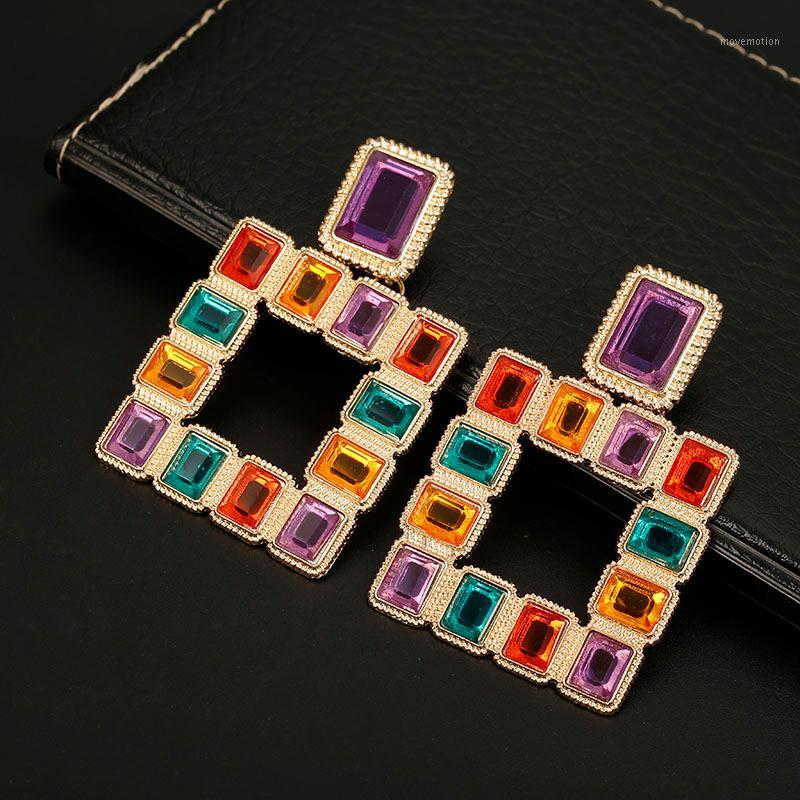 

Large Square Dangle Earrings For Women Charm Vintage Gold Color Fashion Crystal Drop Earring Bohemian Bride Jewelry1