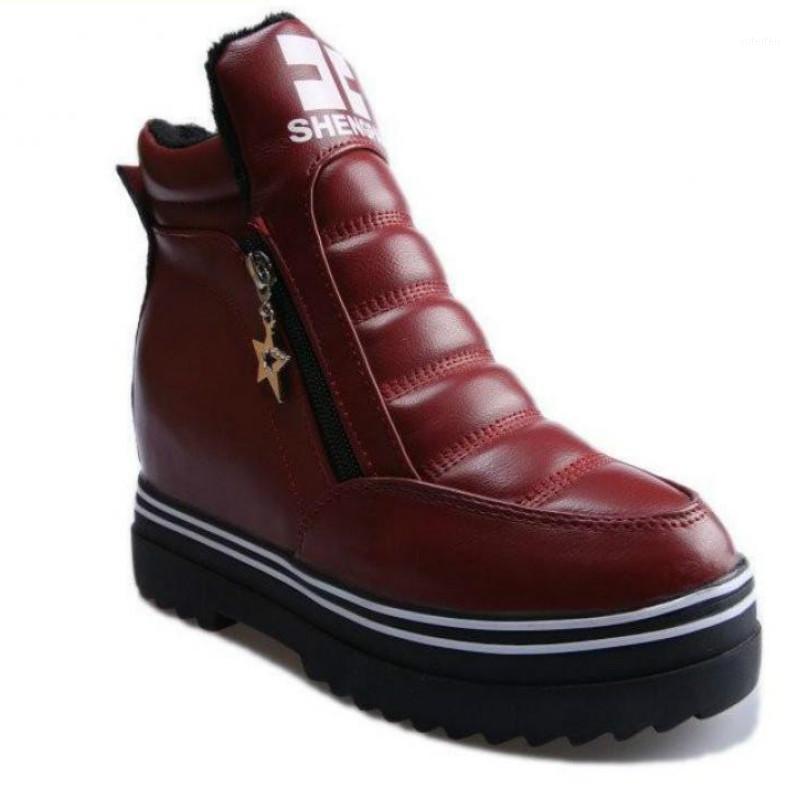 

New Women Warm Winter Boots Increase PU Leather Shoes Cotton Ankle Platform Botas Waterproof Snow Boots Woman Zapatos Mujer1, Black
