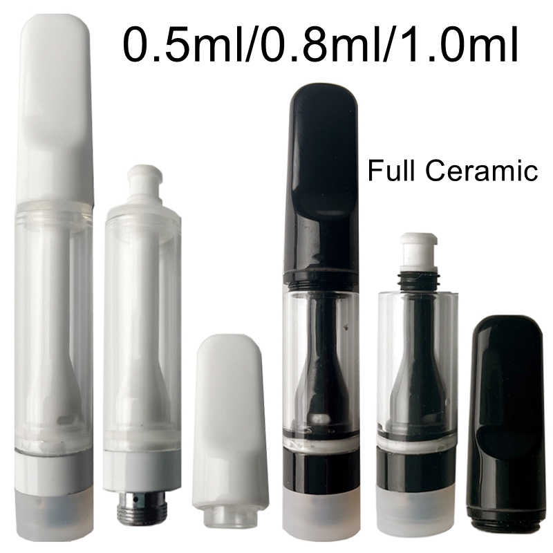 

Full Ceramic Vape Cartridges 0.5ml Coil Carts Press Black Tip TH205 Wax Vapes Pen Thick Oil Dab E Cigarettes Foam Packaging 510 Thread Empty