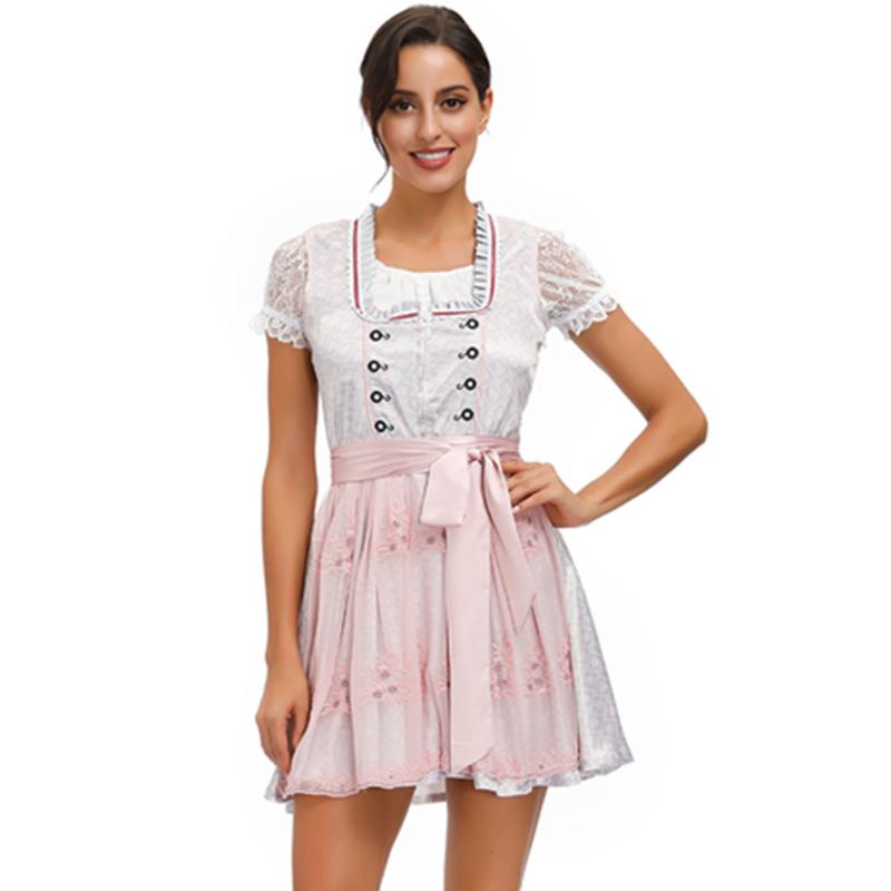 

3pcs Set Women Dress Oktoberfest Dirndl Dress Costume Beer Festival Suit Cosplay Costumes, Red