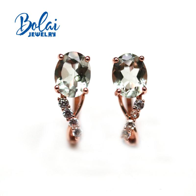 

925 sterling silver gemstone earring natural green amethyst oval cut 7*9mm 4.5ct fine jewelry simple earring 925 sterling silver