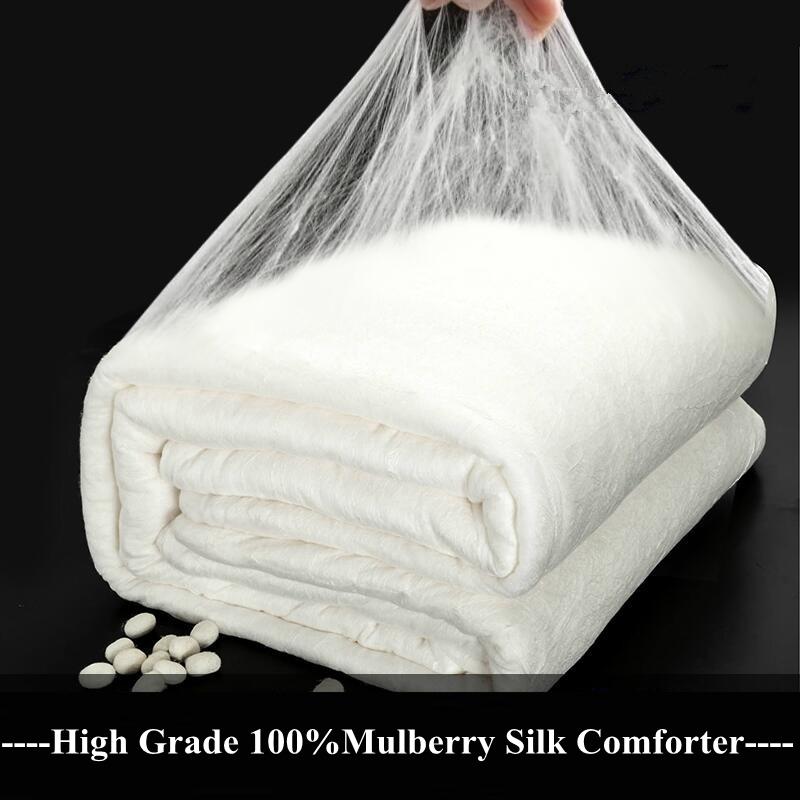

High Grade Winter Chinese 100%Long Mulberry Silk Quilt Quality Handmade 4 Season Silk Comforter Blankets 100%Cotton Fabric Cover, White