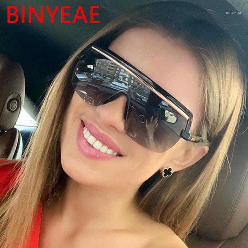 

Oversize Shield Sunglasses Women 2020 Luxury Vintage Half Frame Sun Glasses Metal chain decoration Flat Top Sunglasses Female1