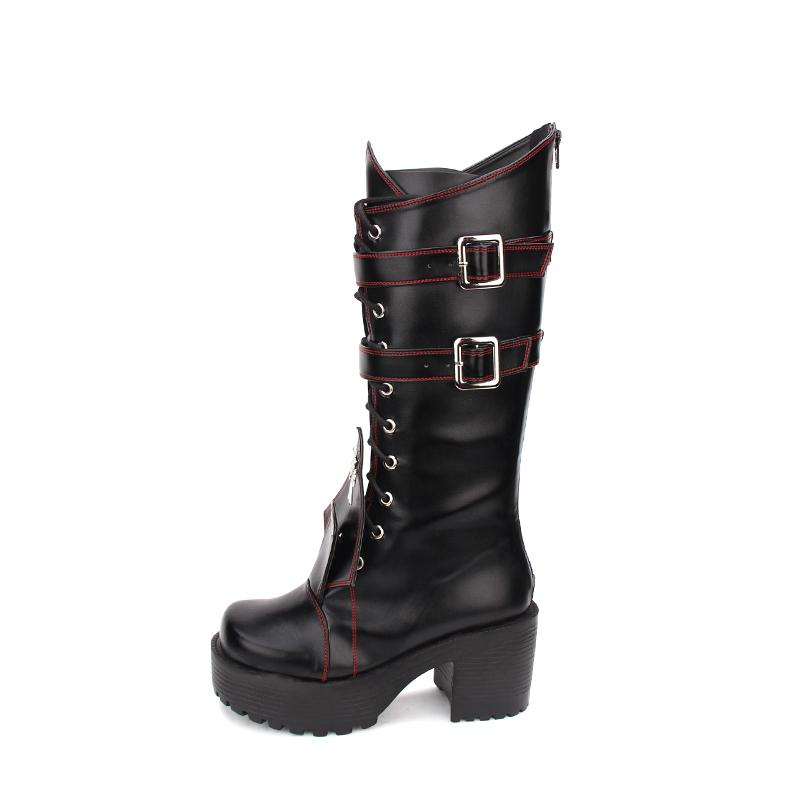 

DEAT 2021 New Spring And Summer Fashion Casual High Heel Anti Slip Bottom Thick Bottom Lace Up Zipper High Boots Women SH600, Black single