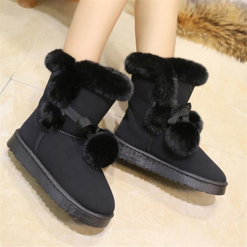 

New Female Snowboots Hot Tube Hair Casual Ball Non-slip Wear Women's Thigh High Winter Boots Nxe7, 01