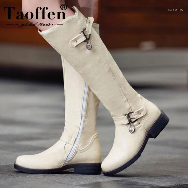 

TAOFFEN Size 33-44 Women's Winter Boots Heels Metal Buckle Fur Warm Winter Women Shoes Zipper Knee Boots Fashion Long1, Beige