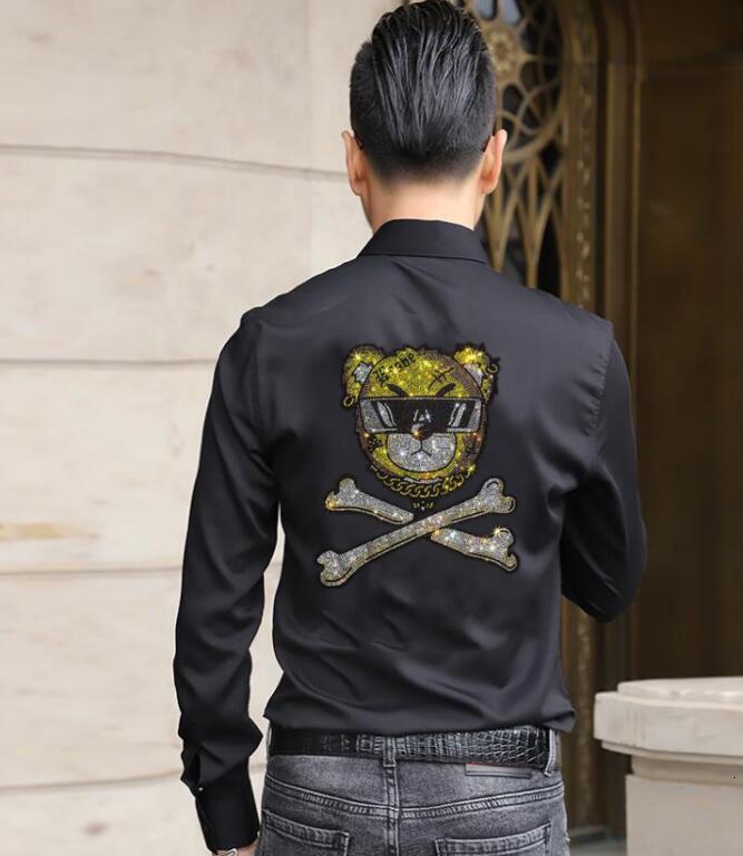 

Diamond Shape Shirts Long Turn-down Collar Streetwear 2021 Fitness Outerwear Men's Shirt M-4xl Cc02, Black.