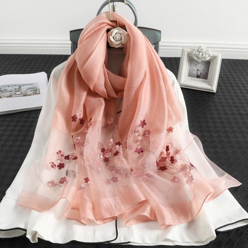 

New Arrival 2020 Floral Embroidery Silk Wool Scarf Women Winter Scarves Shawls Hijab Wraps Bandana Foulard Wholesale