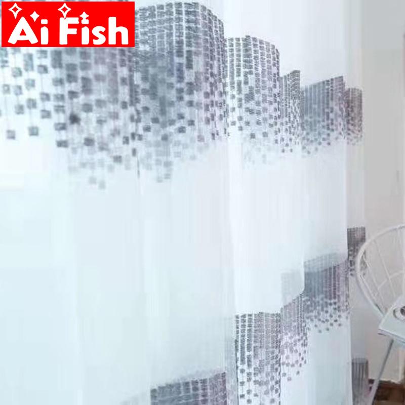 

European Embroidery particles design home decoration curtain tulle fabric Modern sheer panel window treatment for bedroom M235#4, Gray tulle