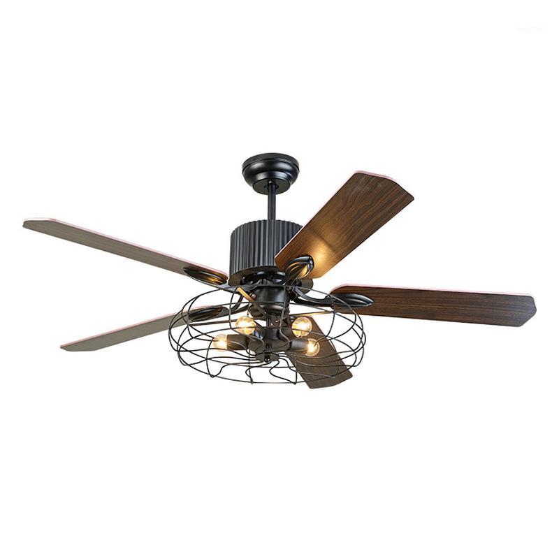 

Ceiling fan light home living room restaurant American E27 Loft Iron Wood fan lights bedroom silent Ceiling lamp mx62716211